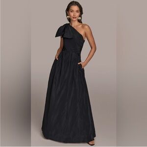Donna Karan Black Asymmetrical Pleated Gown, black size 10